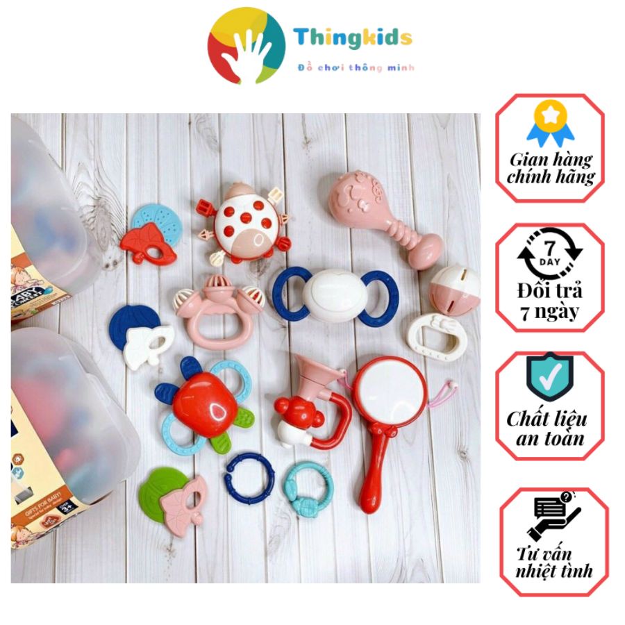 Bộ xúc xắc gặm nướu lục lạc Baby Conceit kèm hộp 12 món - Thingkids