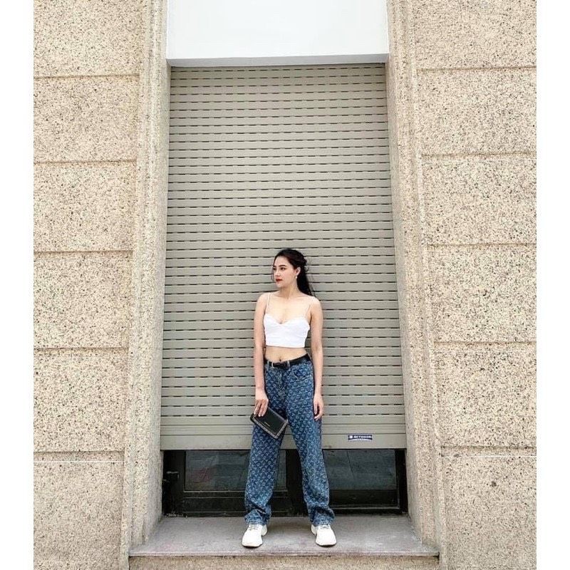 Quần Jeans nam nữ ống rộng In Họa Tiết LV phong cách Hàn Quốc || Hany shop