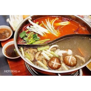 Nồi lẩu 2 ngăn 32cm, nấu được bếp từ nhé có nắp kính (ảnh thật)