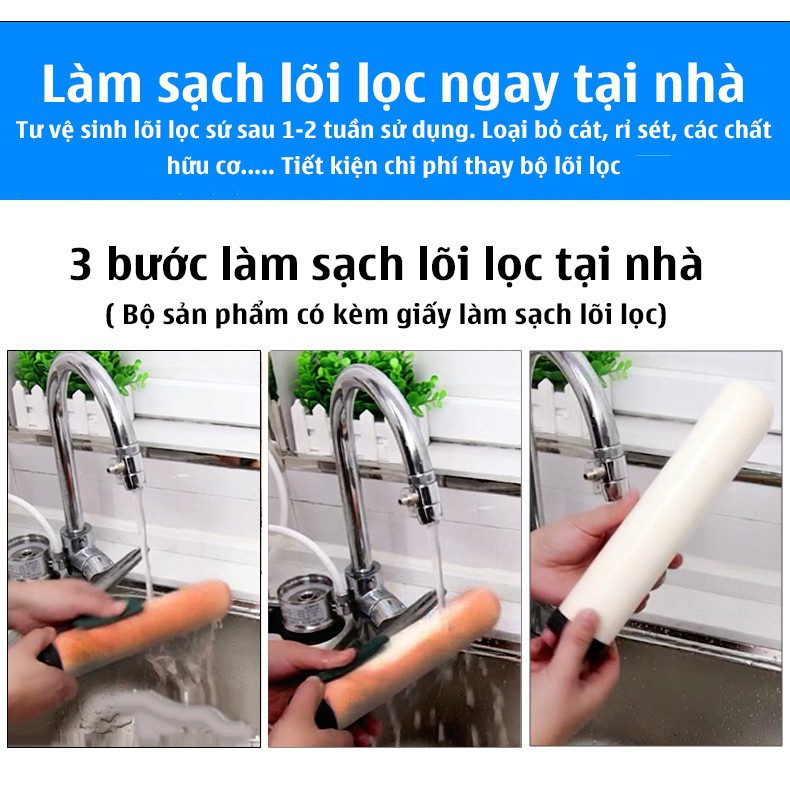 Máy Lọc Nước Mini Water Purifier Dạng Đứng Tại Vòi Phục Hồi Nguồn Nước Sinh Hoạt, Lõi Sứ Than Hoạt Tính,Không Dùng Điện