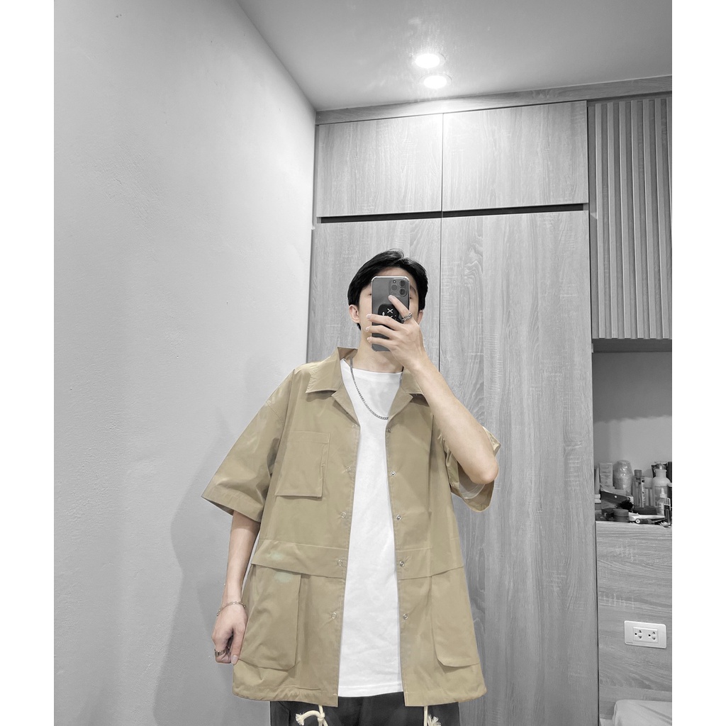 Áo sơmi kaki dù cổ pyjama túi hộp MEANSTORE nam nữ form rộng ulzzang không nhăn phong cách Hàn Quốc