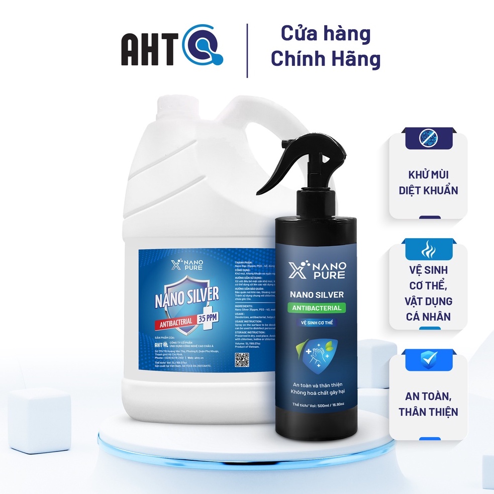 Nano Bạc Diệt Khuẩn (Silver) Nano Xpure Antibacterial 35ppm - hương nước hoa - khử mùi kháng khuẩn 5L&500ML