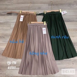 Chân váy midi xếp li kèm đai