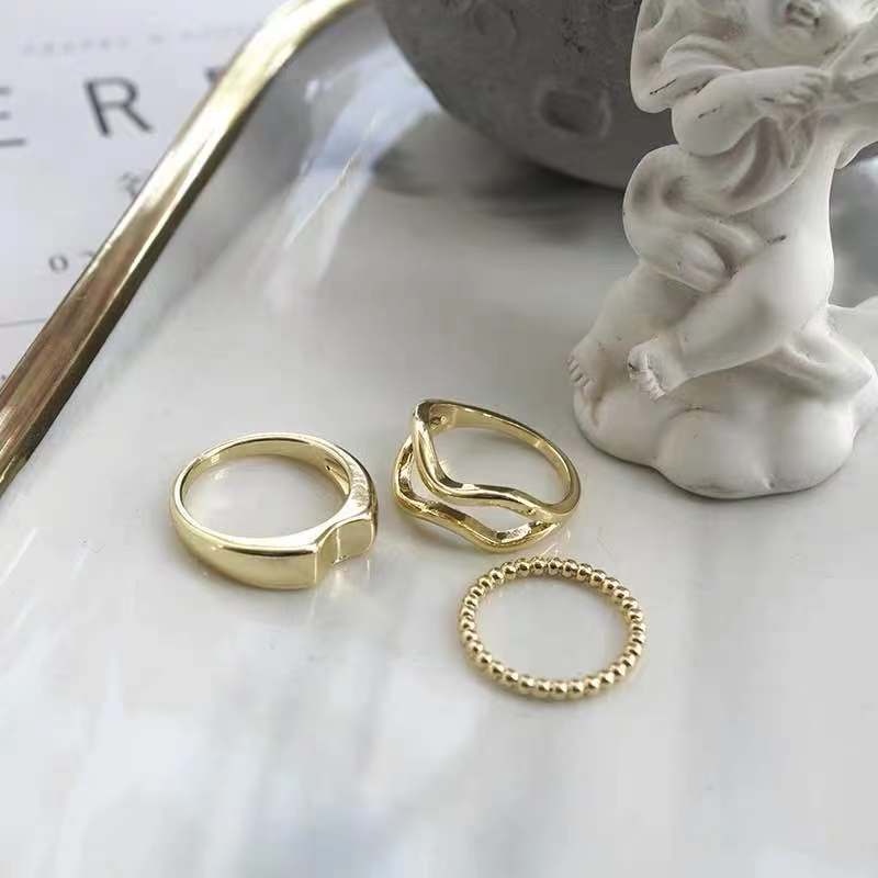 Nhẫn Đeo Tay Ba Mảnh Phong Cách Retro Thời Trang Cá Tính Dành Cho Nữ