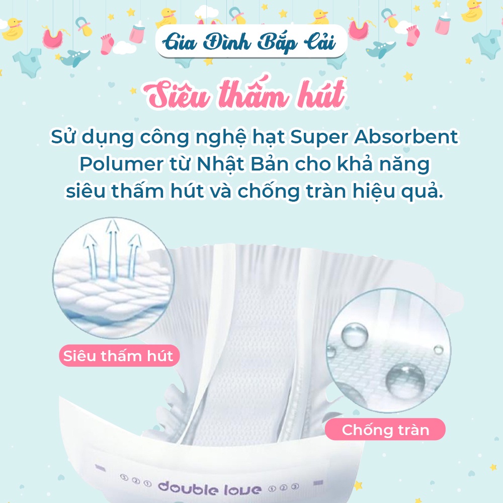 Tã quần Double Love nội địa Trung mỏng, thấm hút nhanh, chống tràn full size M54/L50/XL46/XXL44.