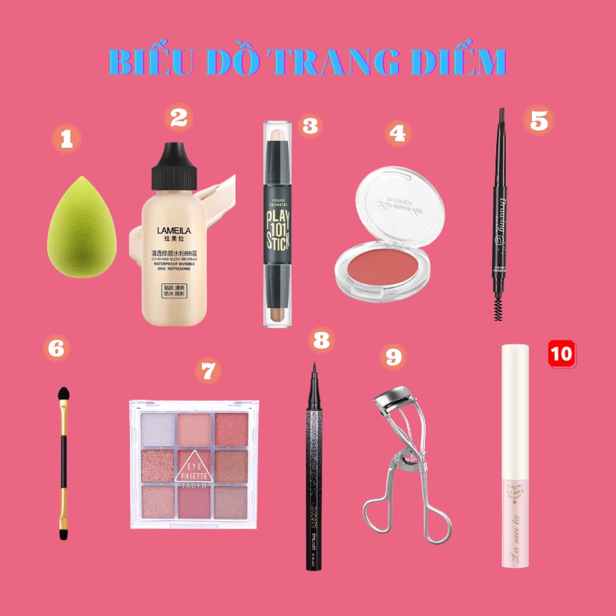 Bộ trang điểm đầy đủ LAMEILA 10 món Make Up tô màu trang điểm Mascara Kẻ Mày Kẻ Mắt cho Người Mới Học