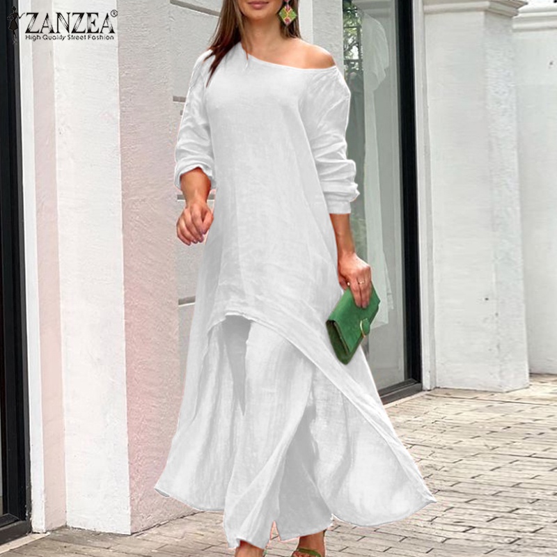 Set đồ ZANZEA gồm áo dài tay cổ tròn + quần dài lưng thun thời trang nữ
