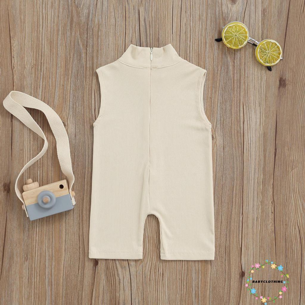 Áo liền quần cổ cao không tay màu trơn thời trang mùa hè năng động cho bé gái