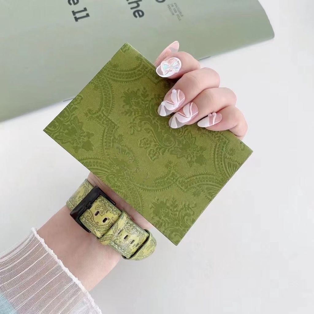 Dây Da Đồng Hồ Đeo Tay 38/40/41mm.40/42/44mm Màu Xanh Bơ Thời Trang Cho Nam Nữ