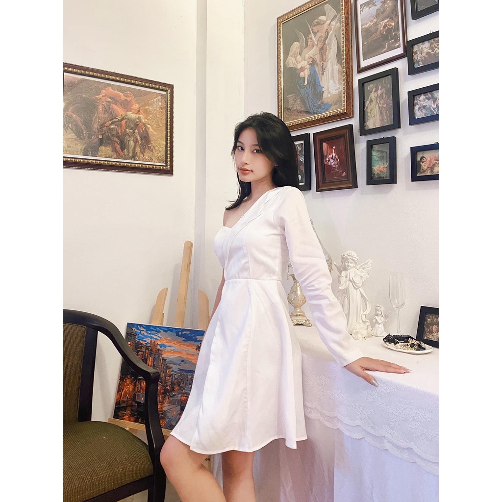 Đầm trắng xéo vai Laver Dress Gem Clothing SP001107