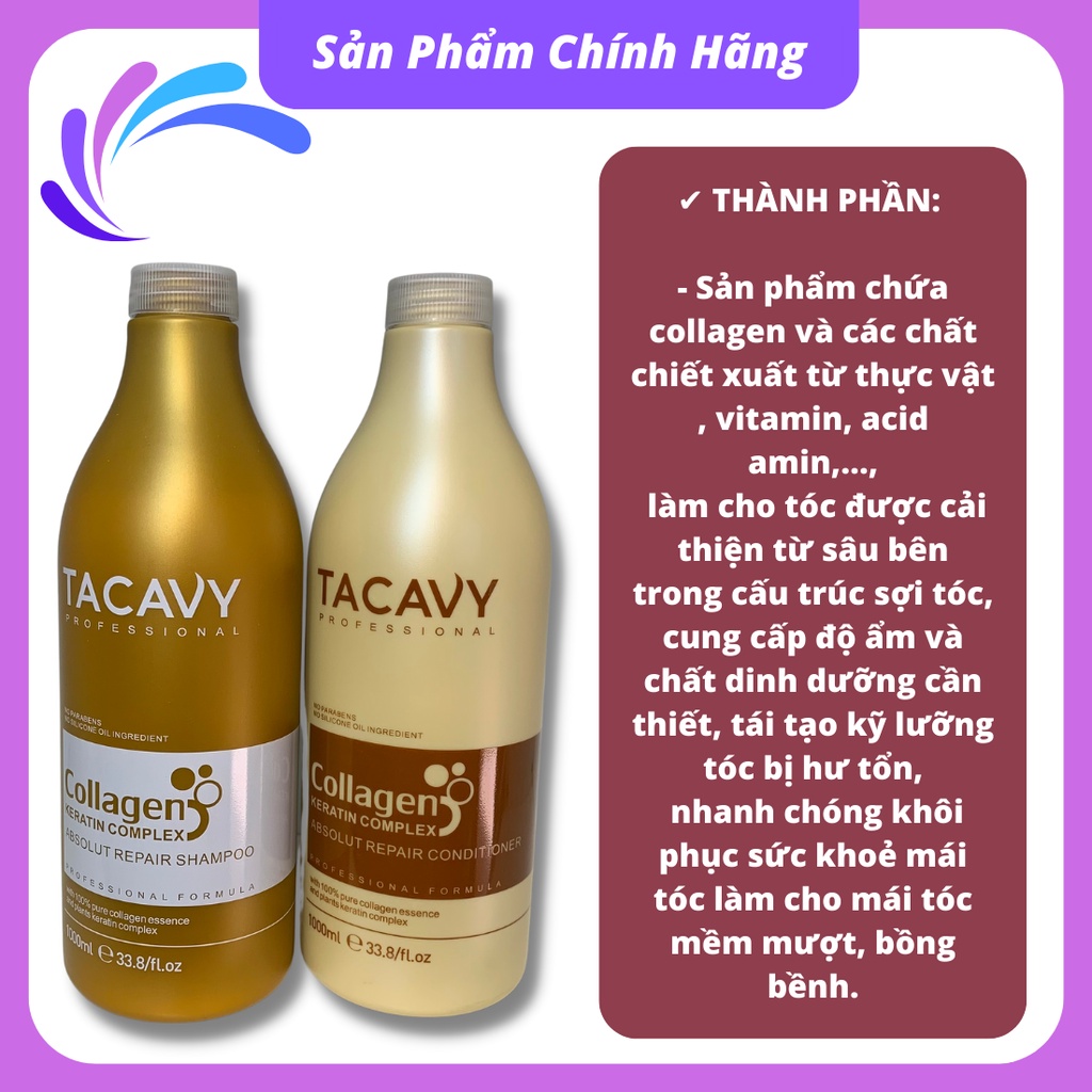 Dầu gội xả TACAVY 500ml 1000ml giảm gãy rụng phục hồi tóc hư tổn khô xơ hàng chính hãng