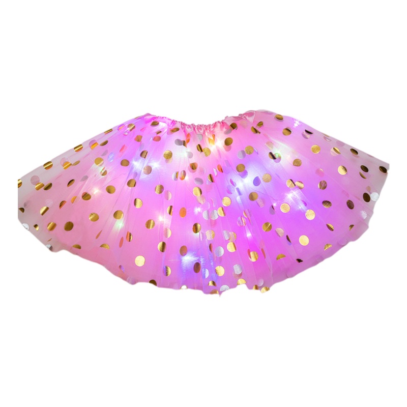 Haha Chân Váy Lưới Tutu Co Giãn Phối Đèn LED Cho Bé Gái Tập Múa Ballet