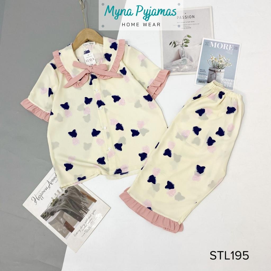 Bộ pijama nữ áo tay ngắn quần lửng MYNA PYJAMAS chất lụa mango mềm mịn không nhăn