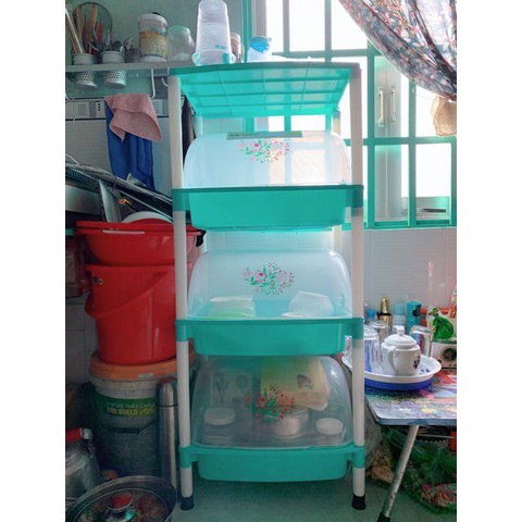 Kệ chén dĩa có nắp nhựa Hiệp Thành 3 tầng có thể tháo lắp 49 cm x 37cm x 1,13 m (Dài x Rộng x Cao)