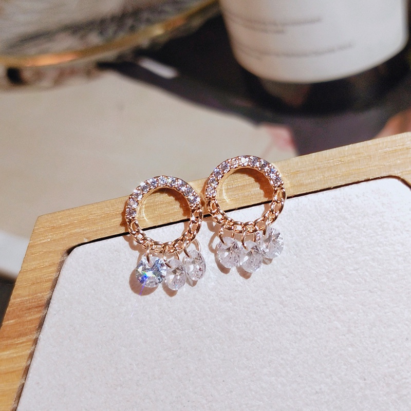[Jiudolan] Khuyên Tai Tròn Đính Đá Zircon Sáng Bóng Thời Trang Hàn Quốc Cho Nữ