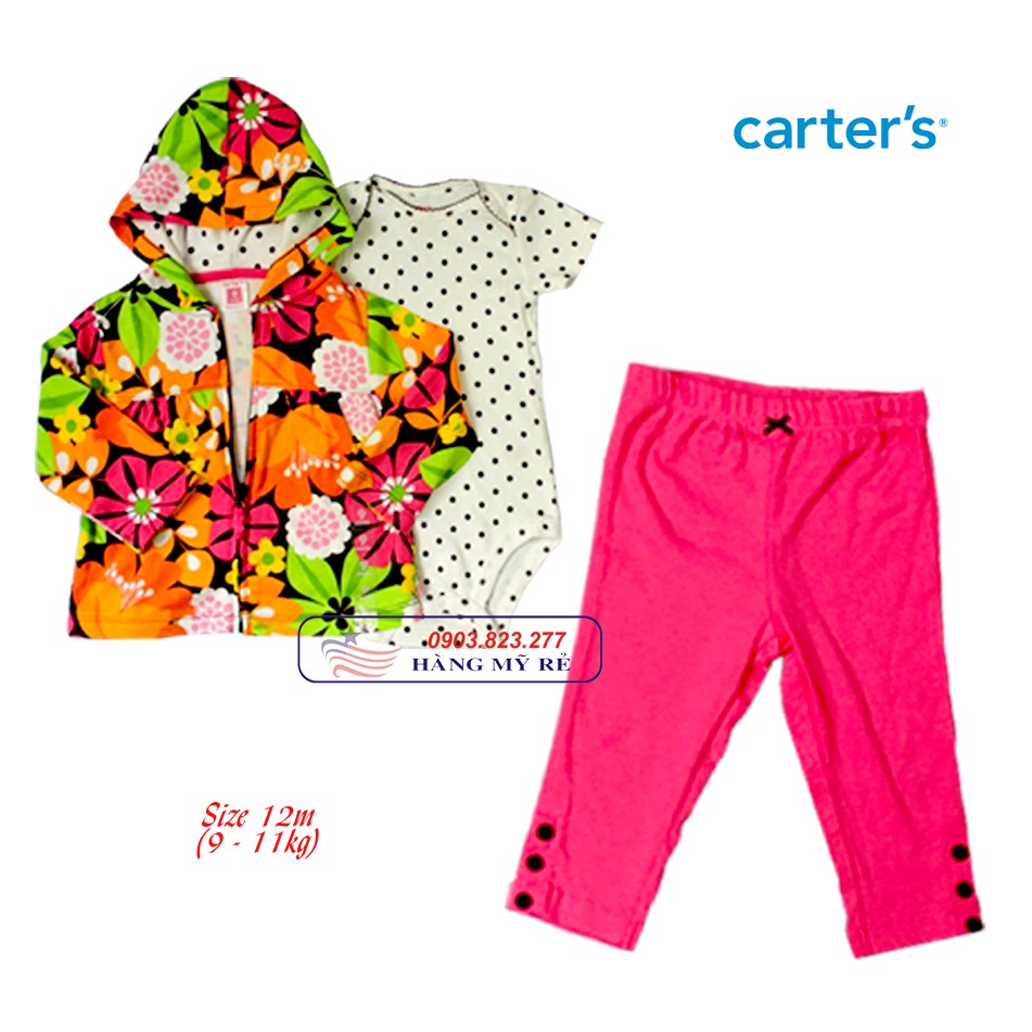 <SALE LẺ SIZE> Set Body kèm Áo khoát Carter's bé Gái (Hàng Mỹ xách tay)