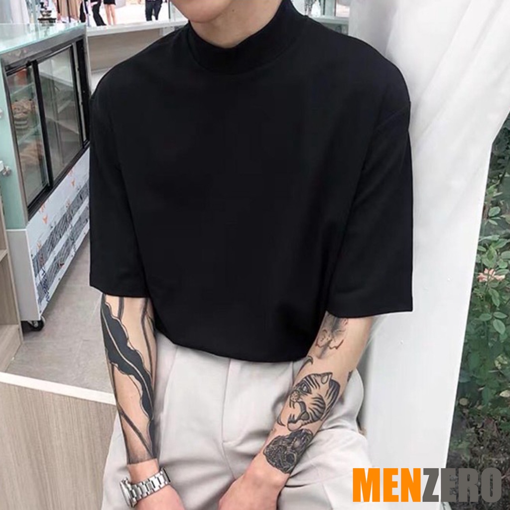 Áo Thun Nam Cotton Cổ Lọ Cao 4 Phân Tay Ngắn | BigBuy360 - bigbuy360.vn