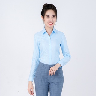 [ RẺ VÔ ĐỊCH ] Áo sơ mi nữ tay dài Thái Hòa trơn - Màu xanh dương - 047-06