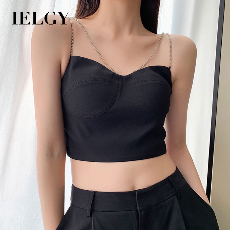 IELGY Áo không tay màu trắng phối dây xích phong cách Pháp cho nữ