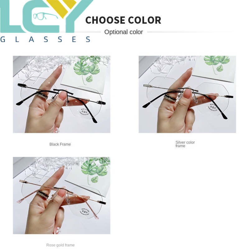 Mắt Kính Chống Ánh Sáng Xanh Không Gọng Đa Giác Thời Trang Cho Nữ # 0°-6.0° (Spot)