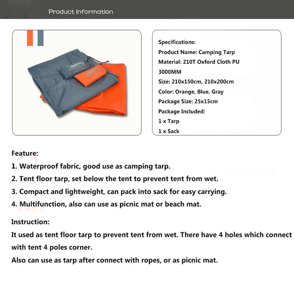 Tấm bạt lót lều cắm trại chống thấm nước siêu nhẹ có 2 màu kích thước 150*210cm/200*210cm chất lượng cao