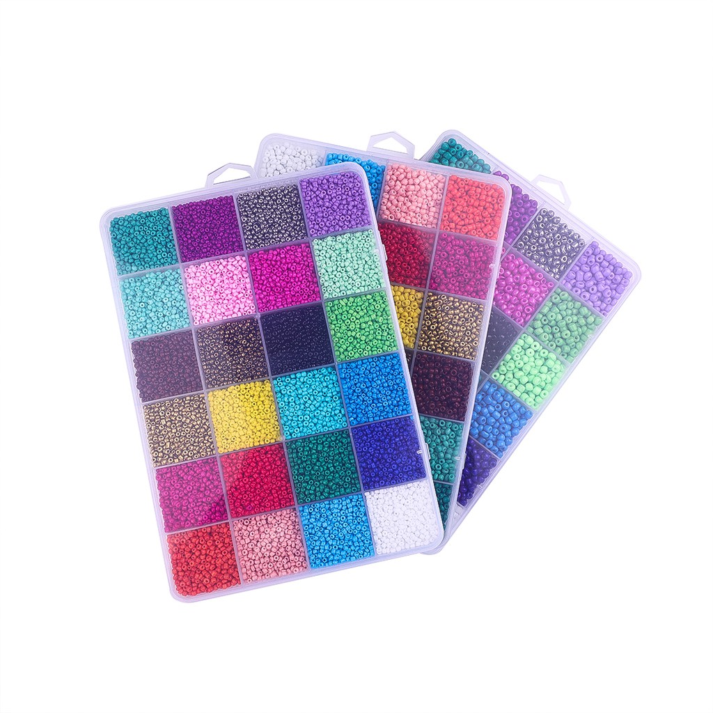 Hộp Hạt Thủy Tinh 24 Màu 2 3 4mm Làm Trang Sức Thủ Công