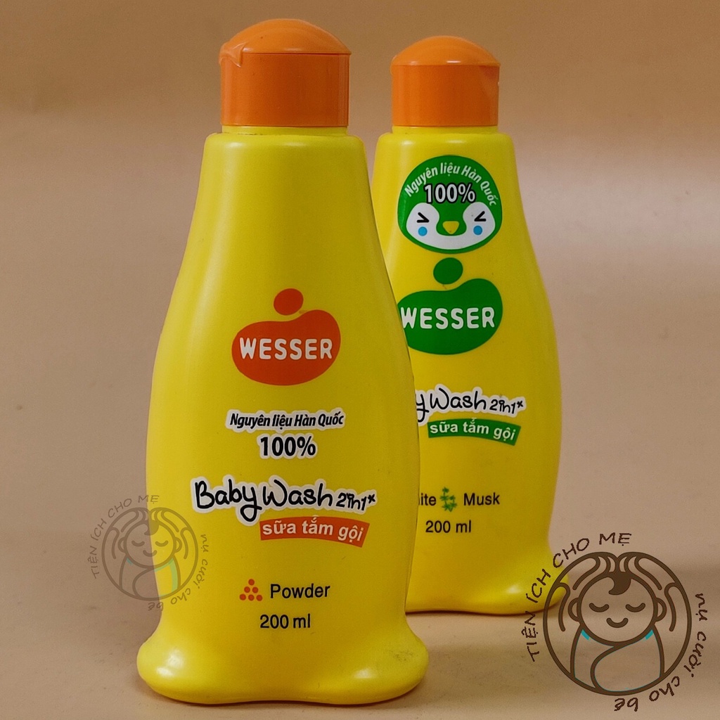 Sữa tắm gội cho bé Wesser 2 In 1 500ml không cay mắt hương Hoa Cỏ/ Phấn sữa tắm em bé an toàn da trẻ em