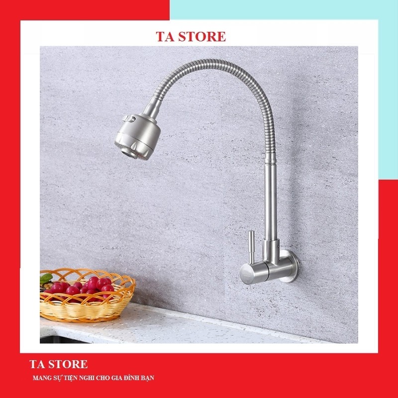 Vòi rửa bát inox tăng áp lạnh gắn tường TATAMO vòi rửa chén lò xo cao cấp thiết bị nhà tắm TA STORE ST16