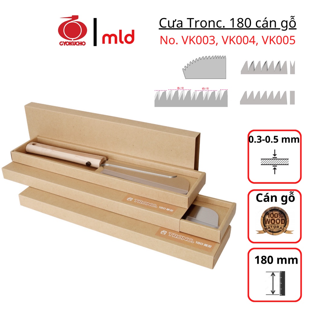 Cưa cầm tay cán gỗ 2 lưỡi, GYOKUCHO, Tronc. 180, No. VK003, VK004, VK005 [MADE IN JAPAN]