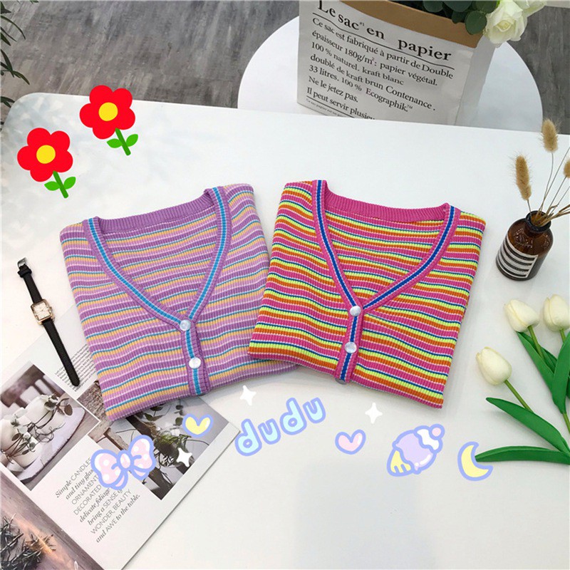 Áo Croptop dệt kim tay ngắn hoạ tiết kẻ sọc cho phái nữ | BigBuy360 - bigbuy360.vn