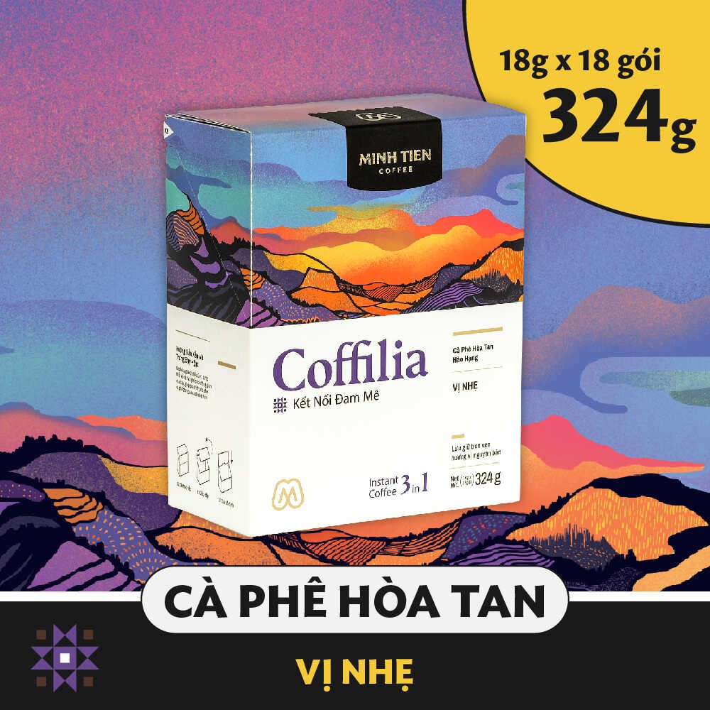 Cà phê hòa tan 3in1 sạch nguyên bản - Coffilia - Kết nối đam mê (hộp 18 gói)