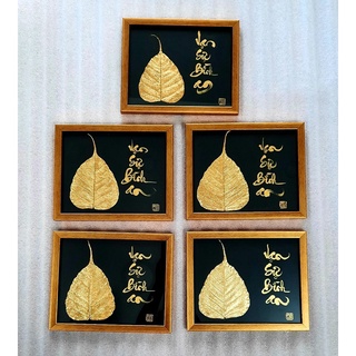 Thư pháp lá bồ đề dát vàng vạn sự bình an