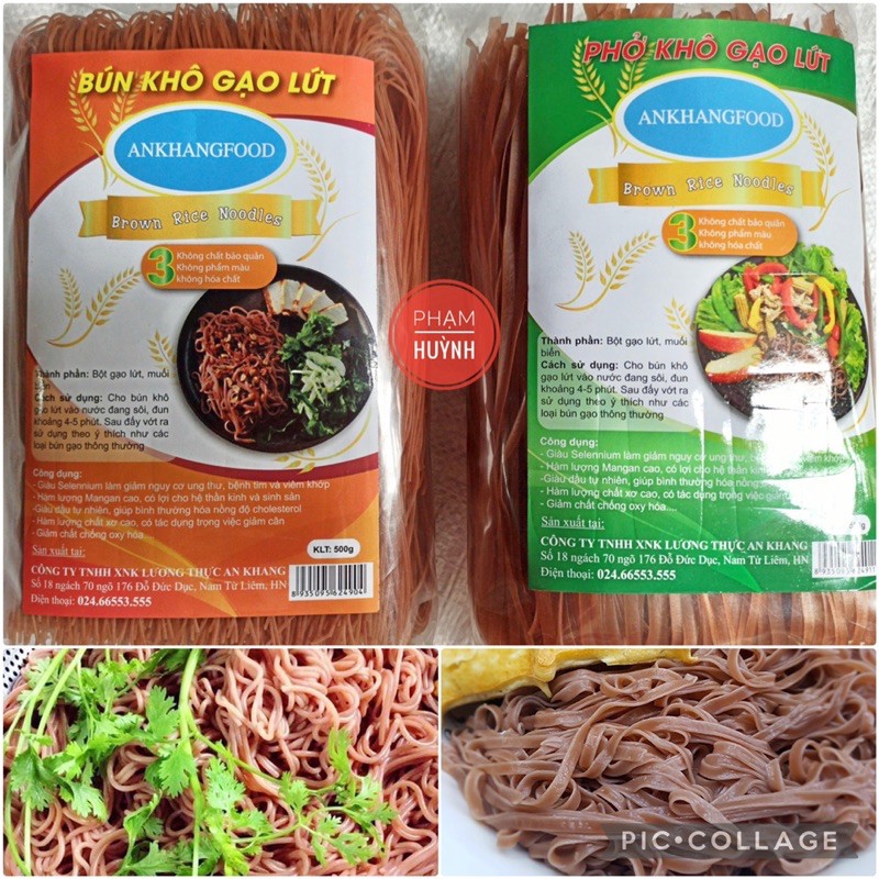 Combo Bún gạo lứt + Phở gạo lứt An Khang, gói 500gr (bún phở gạo lức làm từ gạo lứt đỏ Điện Biên)