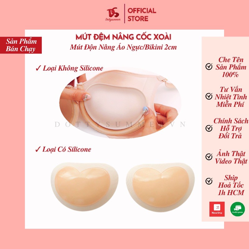 Mút Cốc Xoài Nâng Áo Ngực/Bikini 2cm (Loại Có Gel Silicone & Không Gel)