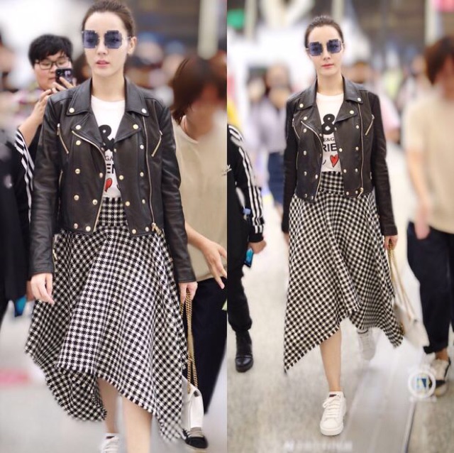 Set áo da chân váy xoè Địch Lệ Nhiệt Ba