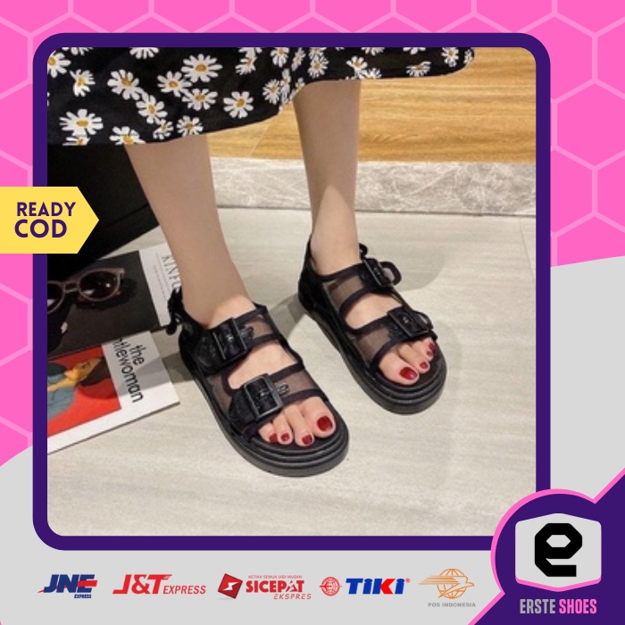 Giày sandal Cks339 đế bằng phối lưới phong cách Hàn Quốc cho nữ