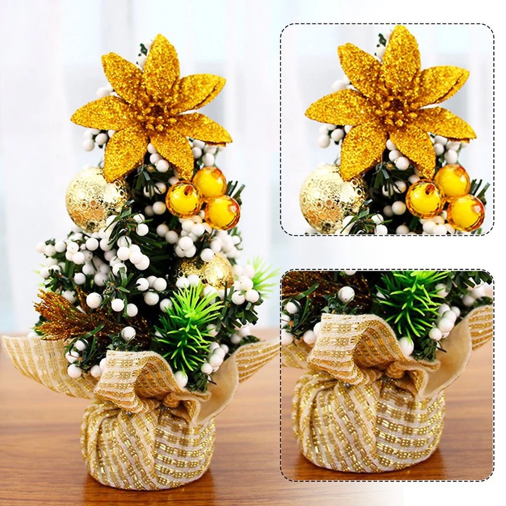 Cây thông Noel nhân tạo để bàn nhỏ với nơ ruy băng và bóng trang trí cho bữa tiệc/ văn phòng/ tại nhà