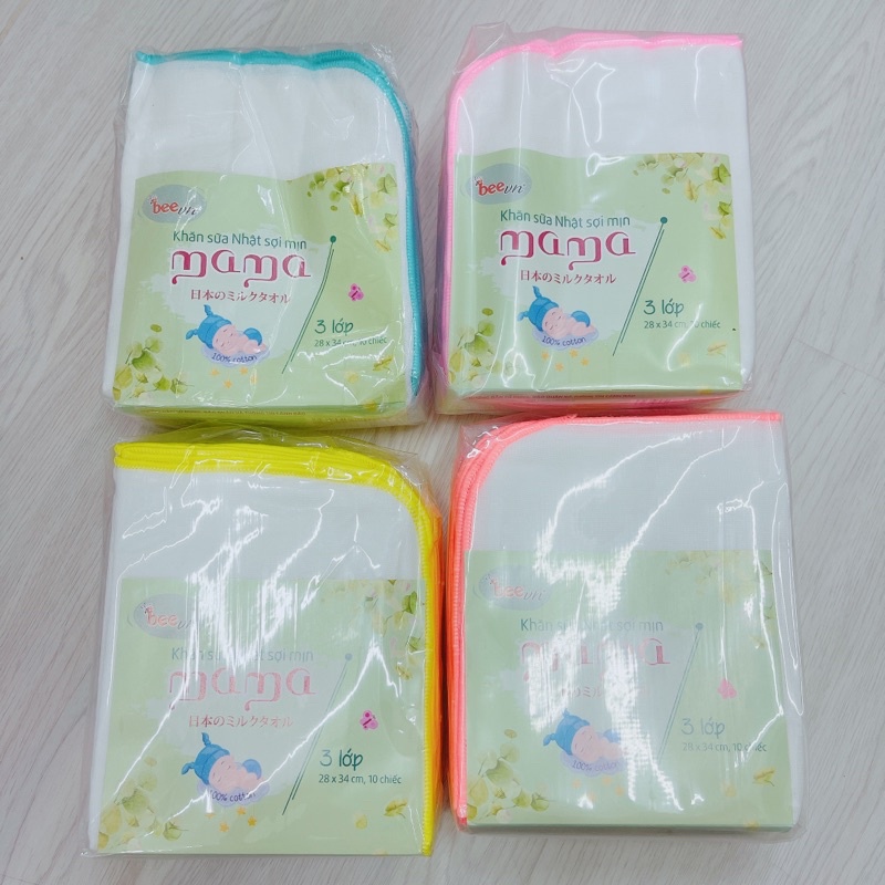 Khăn xô, khăn sữa Mama xuất Nhật túi 10 chiếc (2-3-4 lớp)