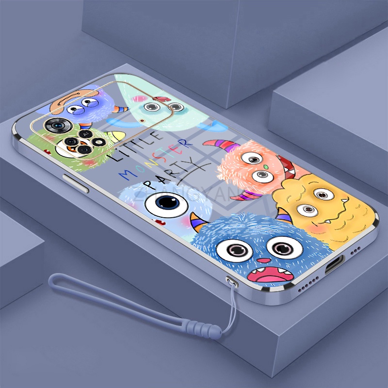 Ốp Điện Thoại silicone TPU Mềm Mạ Điện Họa Tiết Quái Vật Nhỏ Có Dây Đeo Cho POCO X4 PRO 5G