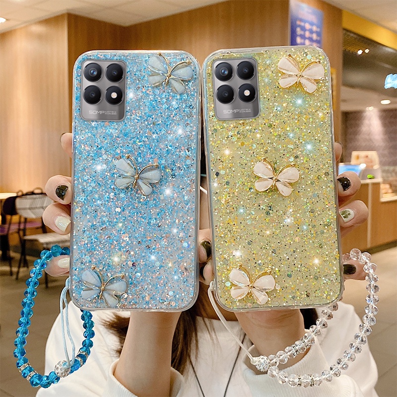 Ốp Điện Thoại Silicone Đính Kim Tuyến Sang Trọng Kèm Dây Đeo Cho Realme 8i 8 C21 C20 C17 7i 5i C15 C11 5 Pro C3 C2