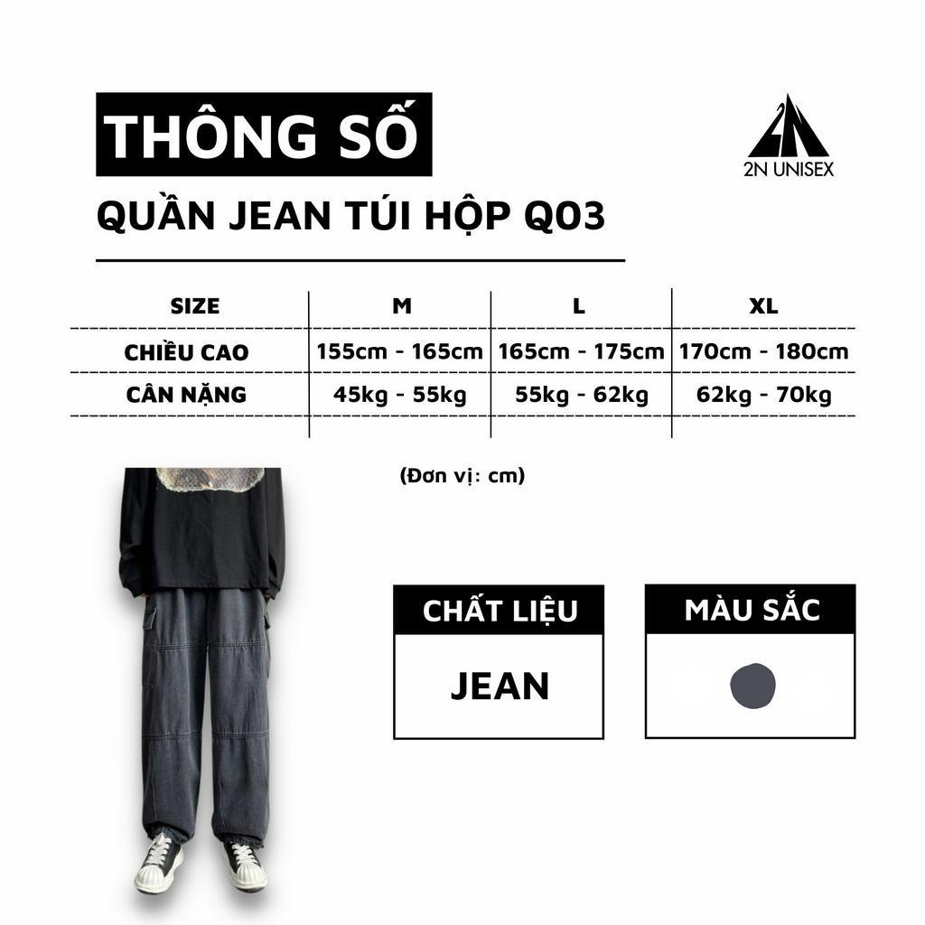 Quần jean túi hộp ống rộng nam nữ 2N Unisex cargo pants có dây rút màu xám Q03