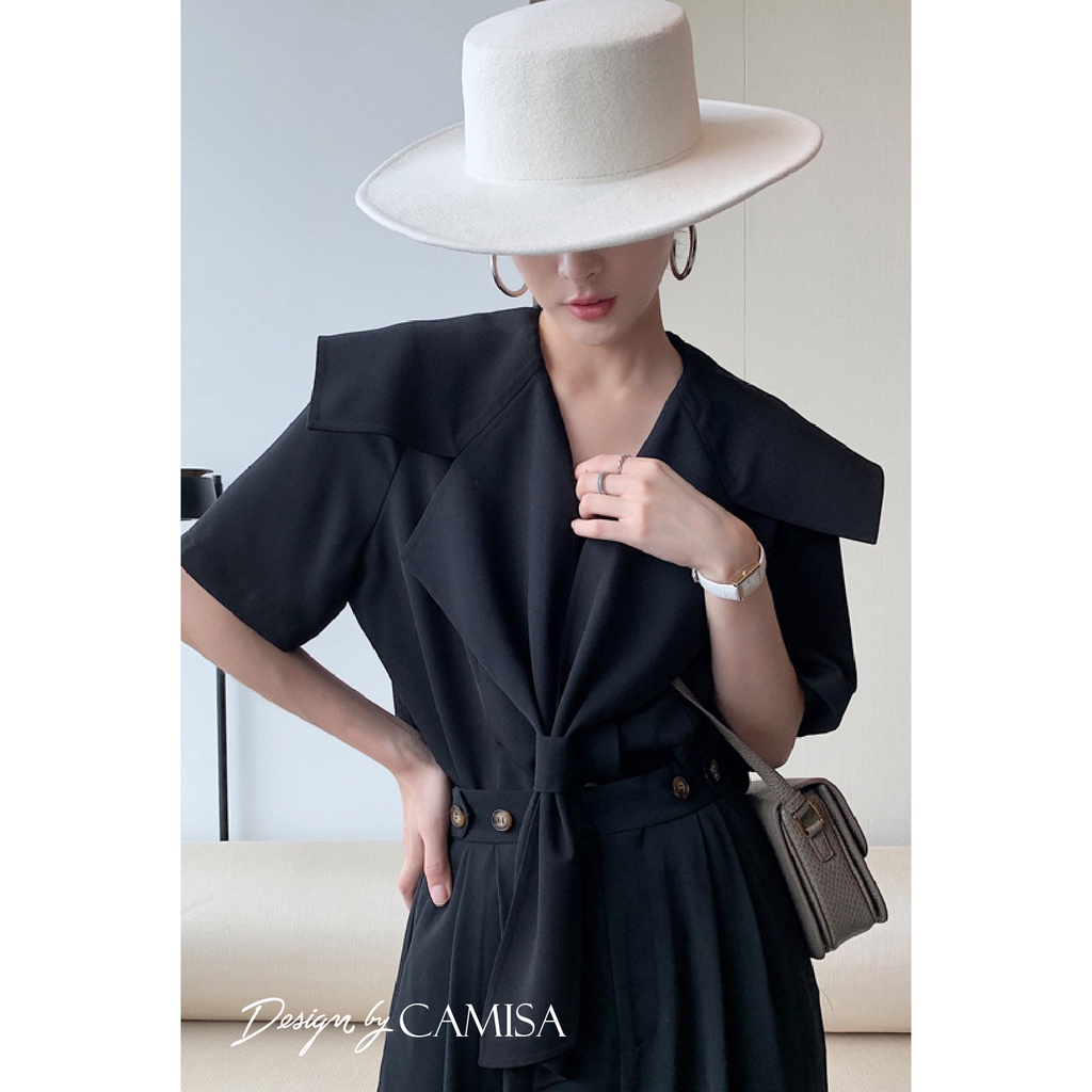 Áo Sơ Mi Nữ CAMISA Công Sở Tay Ngắn Nơ To Cổ Chữ V Hàn Quốc, Sơ Mi Trắng Đen Form Rộng Nữ Kiểu Vải Lụa Cao Cấp CM09