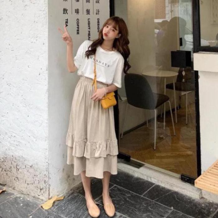 Chân Váy Midi Nữ 🦋 Chân Váy Vạt Bèo 2 Tầng 3 Màu 🦋Kiểu Dáng Dịu Dàng Cá Tính | BigBuy360 - bigbuy360.vn