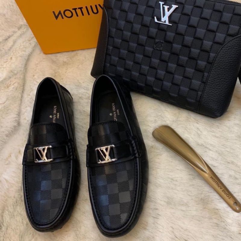 Giày mọi lười nam ô vuông da thanh lịch cá tính