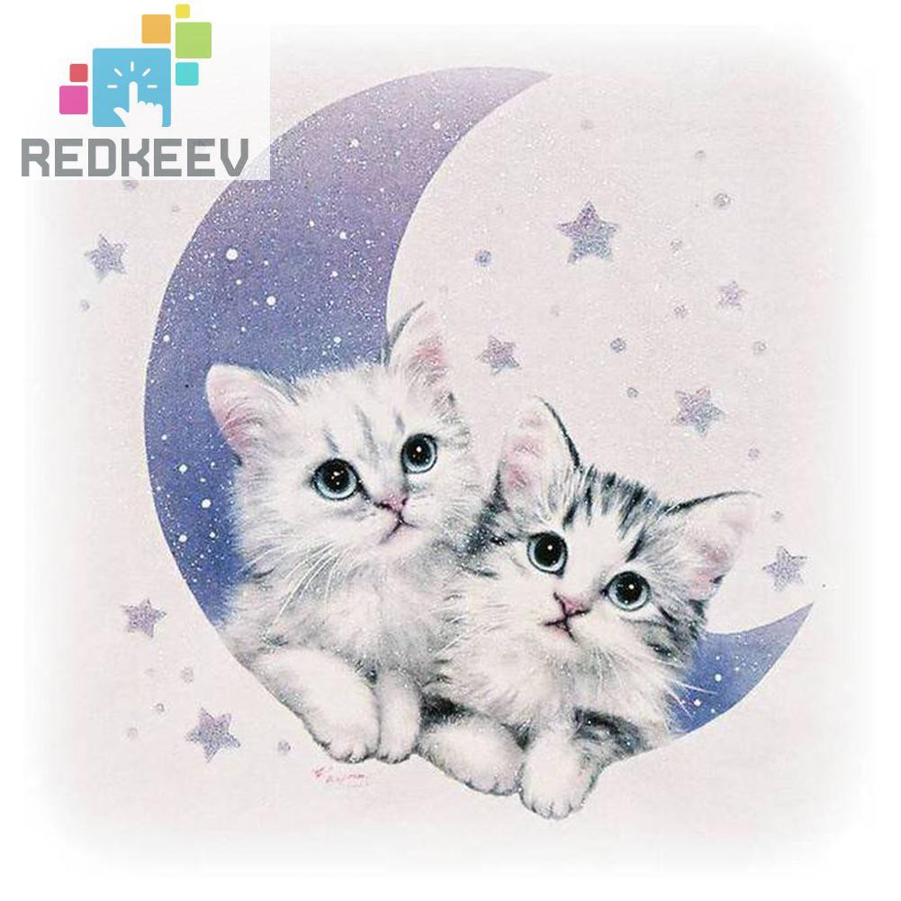 Bộ Tranh Đính Đá Tự Làm Hình Chú Mèo Mặt Trăng Đáng Yêu 1.13
