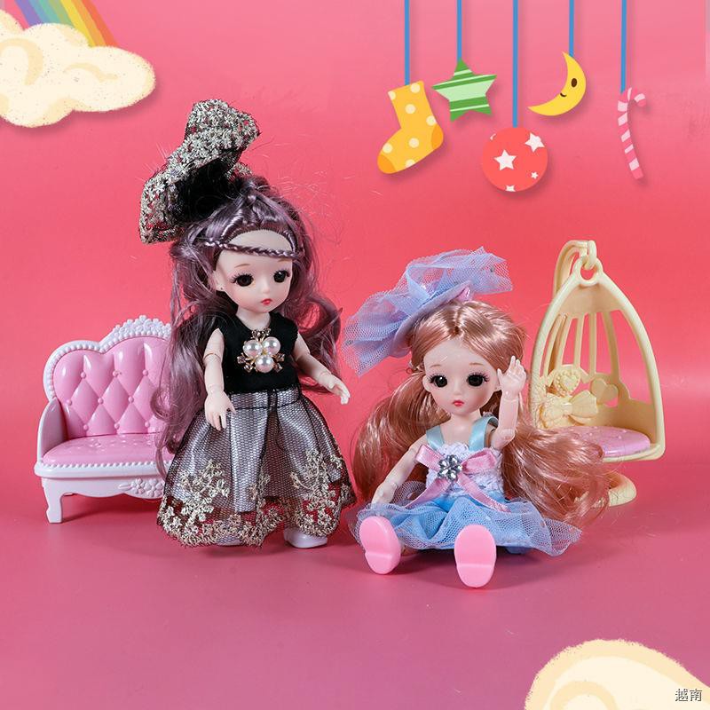 ☂﹉●17cm CM Bộ búp bê Barbie nhỏ tinh tế, bé gái, trẻ em, công chúa, em bé, đồ chơi BJD dễ thương