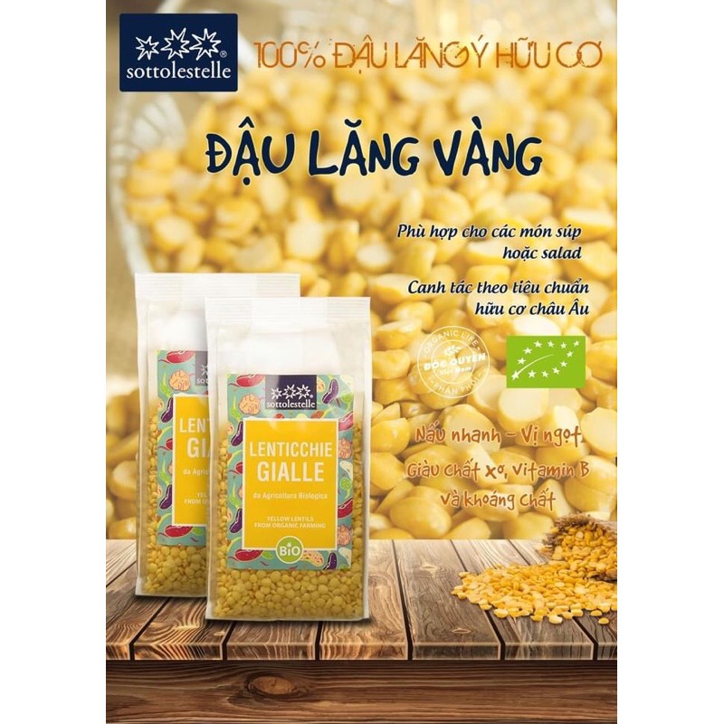 Đậu Lăng 🍀𝑭𝑹𝑬𝑬𝑺𝑯𝑰𝑷🍀 Đậu Lăng Vàng Hữu Cơ 500g Sottolestelle (Organic Yellow Lentils)