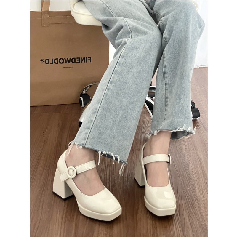 Giày Lolita Nữ Cao Gót Mũi Vuông Chuẩn Hàng Quảng Châu Phong Cách Retro Đơn Giản