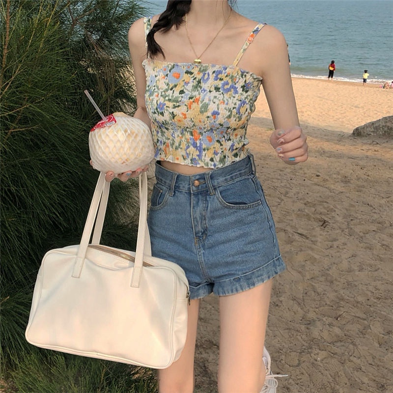 COZOK Áo Voan Hoa Hai Dây Dáng Ngắn Dễ Phối Đồ Cho Nữ