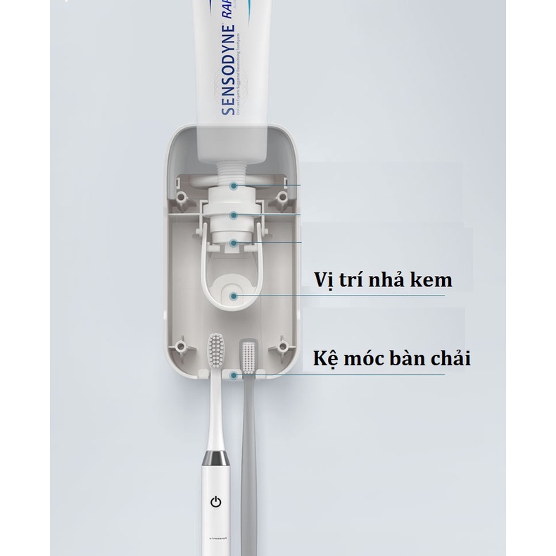 Kệ nhả kem đánh răng tự động Oenen kèm khay để bàn chải siêu tiện dụng lắp đặt dán tường